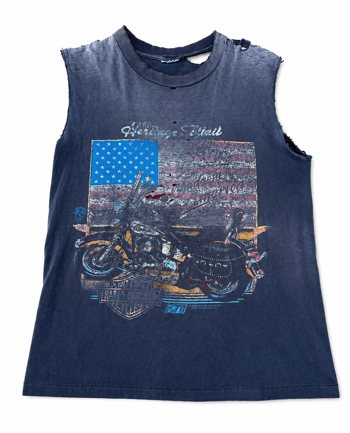 Vintage Harley Davidson American flag cut off tee size L